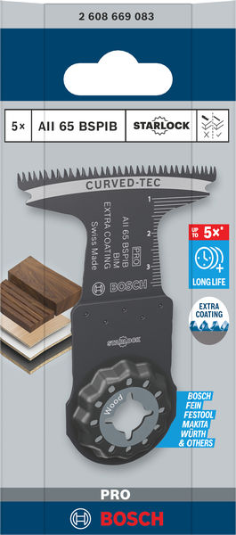 BOSCH PRO AII 65 BSPIB Blatt für Multifunktionswerkzeuge, 65 x 40 mm, 5-tlg. BOSCH PRO AII 65 BSPIB Blatt für Multifunktionswerkzeuge, 65 x 40 mm, 5-tlg.