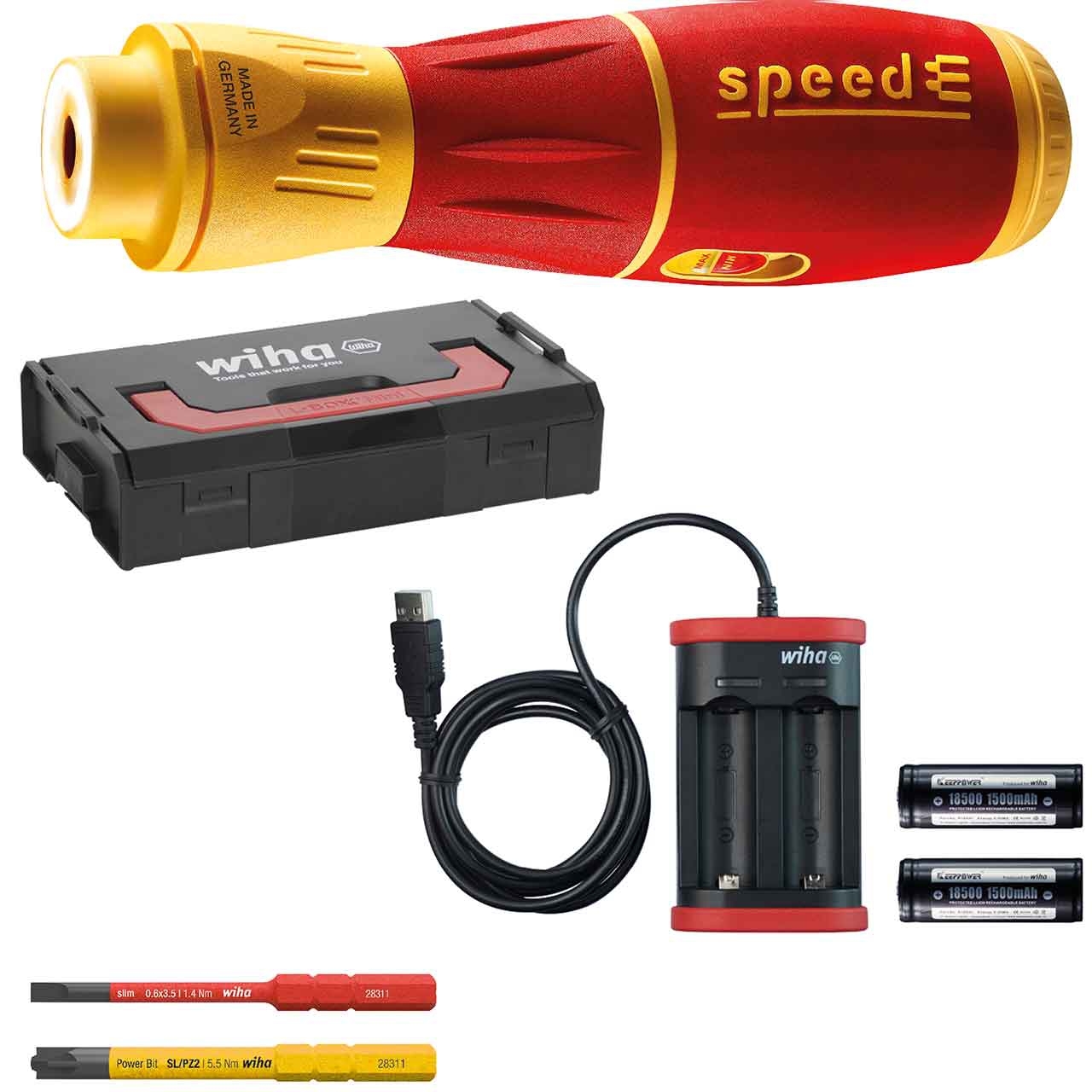 WIHA E-Schraubendreher speedE® II electric 7-tlg mit slimBits, Batterien und USB-Ladegerät in L-Boxx Mini WIHA E-Schraubendreher speedE® II electric 7-tlg mit slimBits, Batterien und USB-Ladegerät in L-Boxx Mini