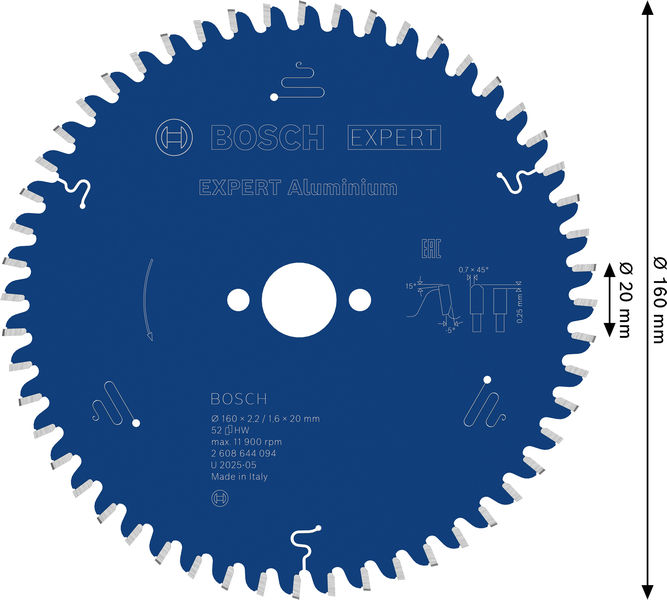 BOSCH Kreissägeblatt Expert for Aluminium, 160 x 20 x 2,2 mm, 52 BOSCH Kreissägeblatt Expert for Aluminium, 160 x 20 x 2,2 mm, 52