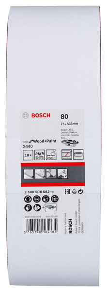 BOSCH Schleifband-Set X440 Best for Wood and Paint, 10-teilig, 75 x 533 mm, K80 BOSCH Schleifband-Set X440 Best for Wood and Paint, 10-teilig, 75 x 533 mm, K80