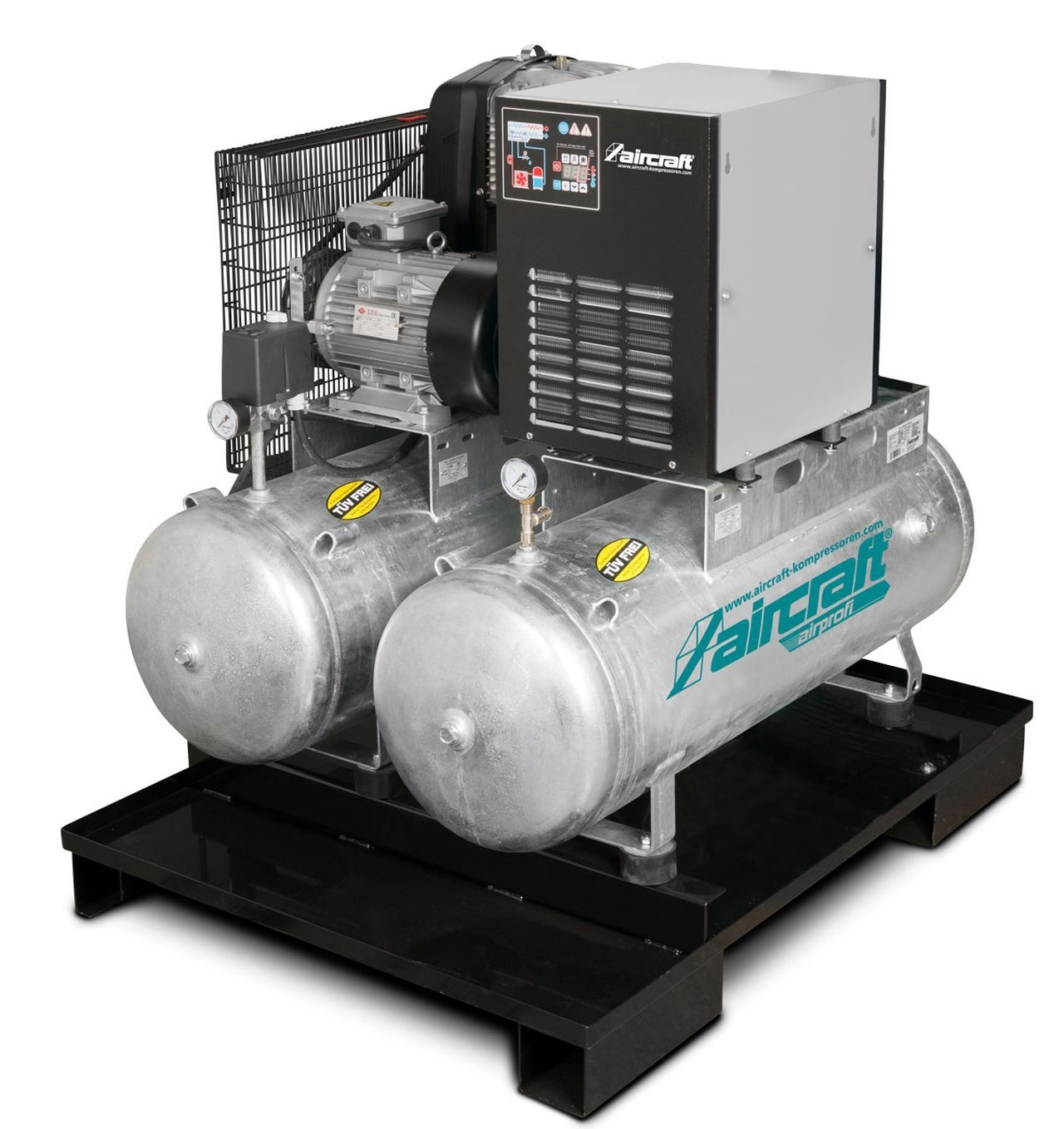 AIRCRAFT Stationärer Kolbenkompressor mit 2x 100 Liter-Druckluftbehältern und Kältetrockner AIRPROFI DUO 703/2x100/10 K AIRCRAFT Stationärer Kolbenkompressor mit 2x 100 Liter-Druckluftbehältern und Kältetrockner AIRPROFI DUO 703/2x100/10 K