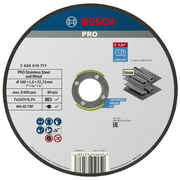 BOSCH PRO Stainless Steel and Metal Trennscheibe, 180 x 1.6 x 22.23 mm, gerade BOSCH PRO Stainless Steel and Metal Trennscheibe, 180 x 1.6 x 22.23 mm, gerade