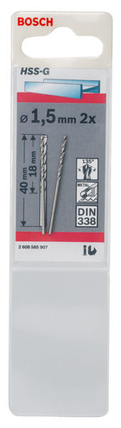 BOSCH Metallbohrer HSS-G, DIN 338 1,5x18x40mm BOSCH Metallbohrer HSS-G, DIN 338 1,5x18x40mm