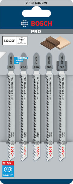 BOSCH PRO Hardwood clean T301CDF Stichsägeblatt, 117 mm, 5-tlg. BOSCH PRO Hardwood clean T301CDF Stichsägeblatt, 117 mm, 5-tlg.
