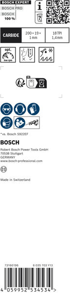 BOSCH EXPERT ‘Thin Tough Metal’ S 1022 EHM Säbelsägeblatt, 1 Stück BOSCH EXPERT ‘Thin Tough Metal’ S 1022 EHM Säbelsägeblatt, 1 Stück