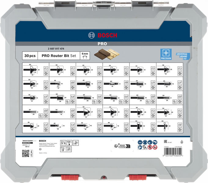 BOSCH 30 tlg Mixed Fräser Set 6mm Schaft BOSCH 30 tlg Mixed Fräser Set 6mm Schaft