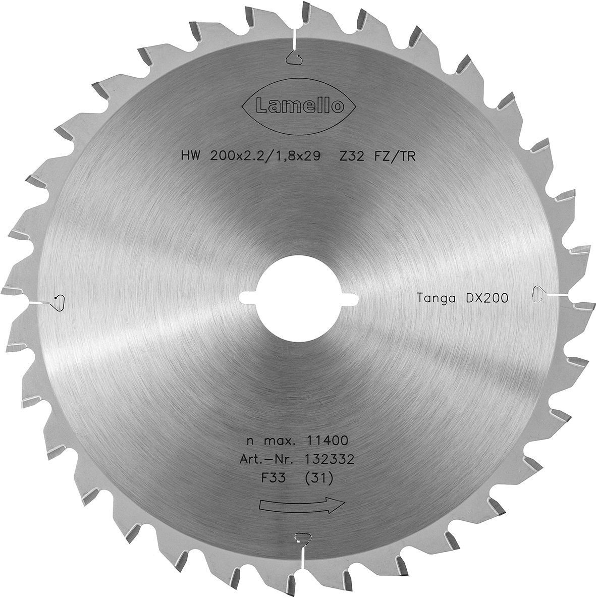 LAMELLO Tanga DX200 Sägeblatt, HW, Ø200x2.2xØ29 mm, Z32, mit Schnellspann-Aufnahme LAMELLO Tanga DX200 Sägeblatt, HW, Ø200x2.2xØ29 mm, Z32, mit Schnellspann-Aufnahme