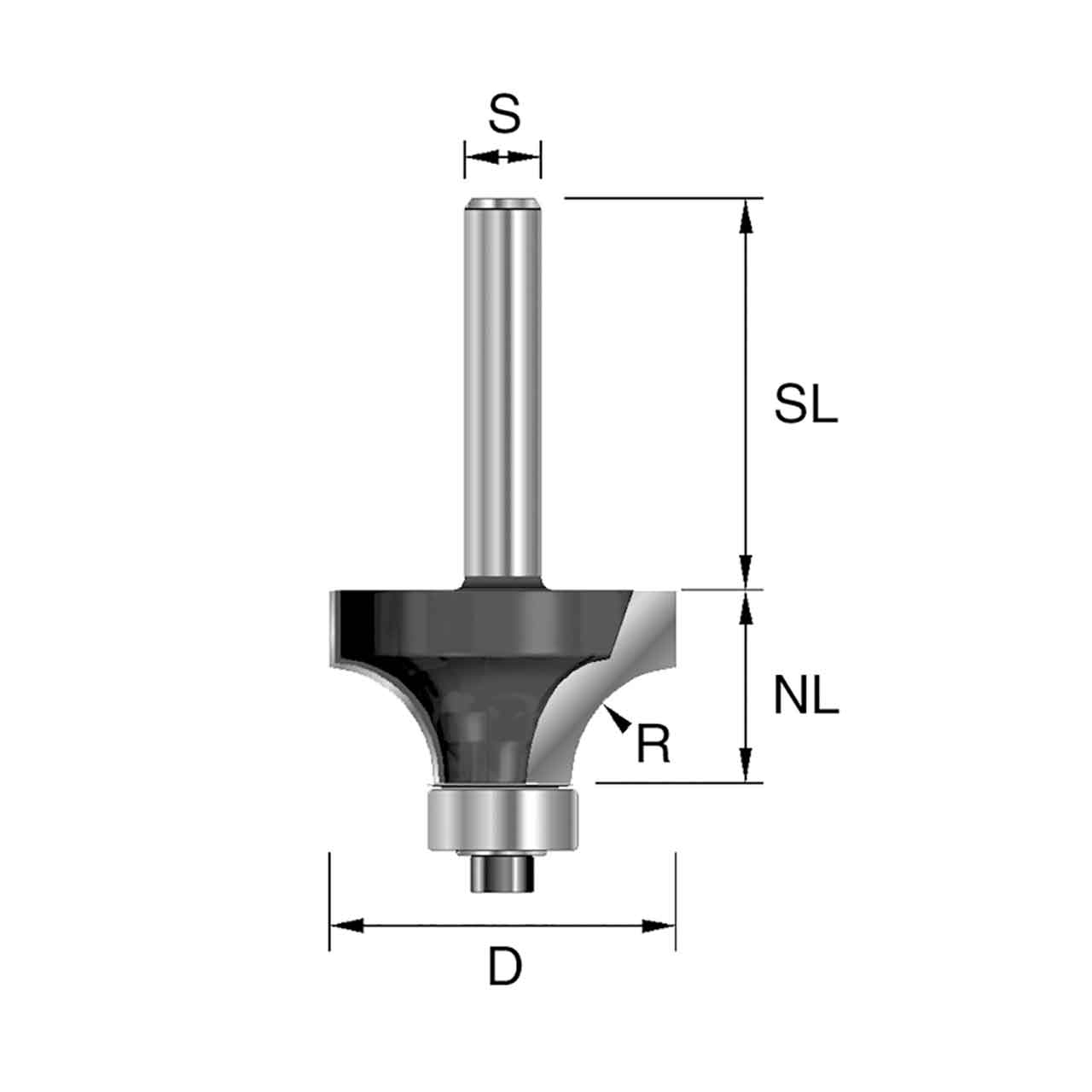 BRÜCK HW-Abrundfräser m.Kugellager Typ 300 Z2 R=5mm D=22,7mm NL=9,5mm