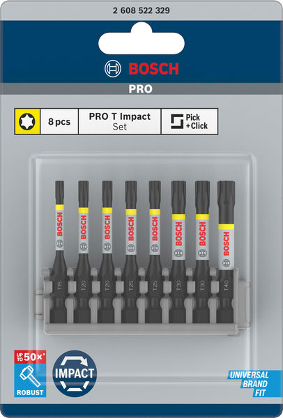 BOSCH PRO Torx Impact Bit Set, T15; T20(x2); T25(x2); T30(x2); T40, 55 mm, 8-tlg. BOSCH PRO Torx Impact Bit Set, T15; T20(x2); T25(x2); T30(x2); T40, 55 mm, 8-tlg.