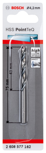 BOSCH Metallspiralbohrer HSS PointTeQ, DIN 338, 4,2 mm, 1er-Pack BOSCH Metallspiralbohrer HSS PointTeQ, DIN 338, 4,2 mm, 1er-Pack