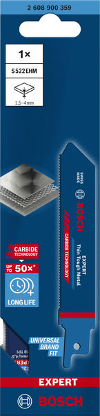 BOSCH EXPERT ‘Thin Tough Metal’ S 522 EHM Säbelsägeblatt, 1 Stück BOSCH EXPERT ‘Thin Tough Metal’ S 522 EHM Säbelsägeblatt, 1 Stück