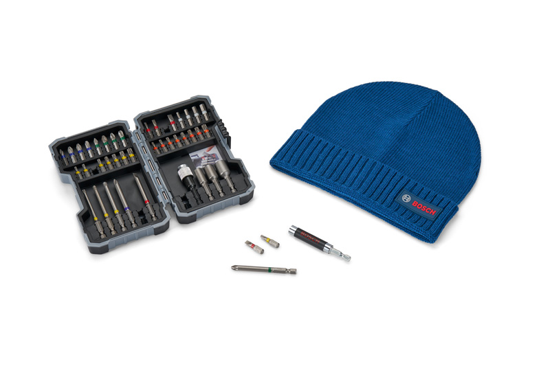 BOSCH 43-tlg. Set mit Steckschlüssel und Schrauberbits, Extra Hard + gratis Bosch Beanie