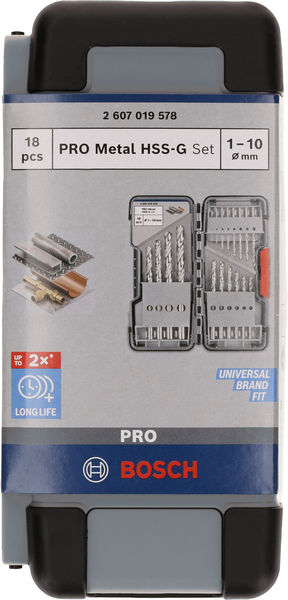 BOSCH 18-teiliges Metallbohrer-Set, Toughbox, HSS-G, DIN 338, 135°, 1–10 mm BOSCH 18-teiliges Metallbohrer-Set, Toughbox, HSS-G, DIN 338, 135°, 1–10 mm