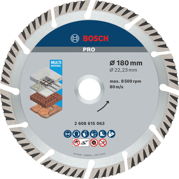 BOSCH PRO Multi Material Diamanttrennscheibe, 180 x 22,23 mm, 10-tlg. BOSCH PRO Multi Material Diamanttrennscheibe, 180 x 22,23 mm, 10-tlg.