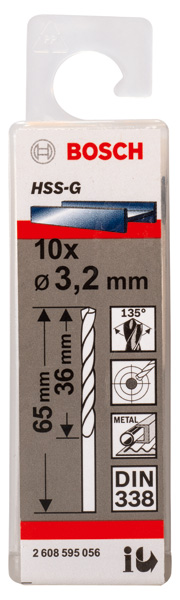BOSCH Metallbohrer DIN 338 HSS-G 3,2 mm, 10/Pack BOSCH Metallbohrer DIN 338 HSS-G 3,2 mm, 10/Pack