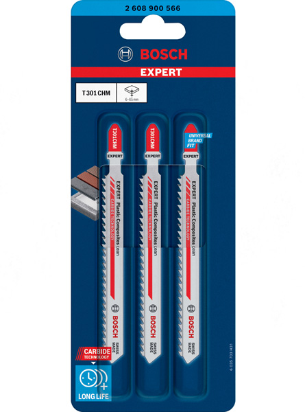 BOSCH EXPERT ‘Plastic Composites Clean’ T 301 CHM Stichsägeblatt, 3 Stück BOSCH EXPERT ‘Plastic Composites Clean’ T 301 CHM Stichsägeblatt, 3 Stück