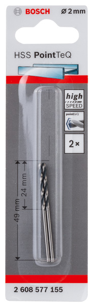 BOSCH Metallspiralbohrer HSS PointTeQ, DIN 338, 2,0 mm, 2er-Pack BOSCH Metallspiralbohrer HSS PointTeQ, DIN 338, 2,0 mm, 2er-Pack