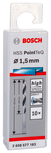 BOSCH Metallspiralbohrer HSS PointTeQ, DIN 338, 1,5 mm, 10er-Pack BOSCH Metallspiralbohrer HSS PointTeQ, DIN 338, 1,5 mm, 10er-Pack