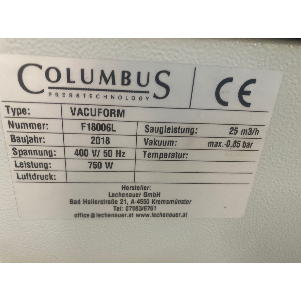 Columbus Vakuumpresse Vacuform Columbus Vakuumpresse Vacuform