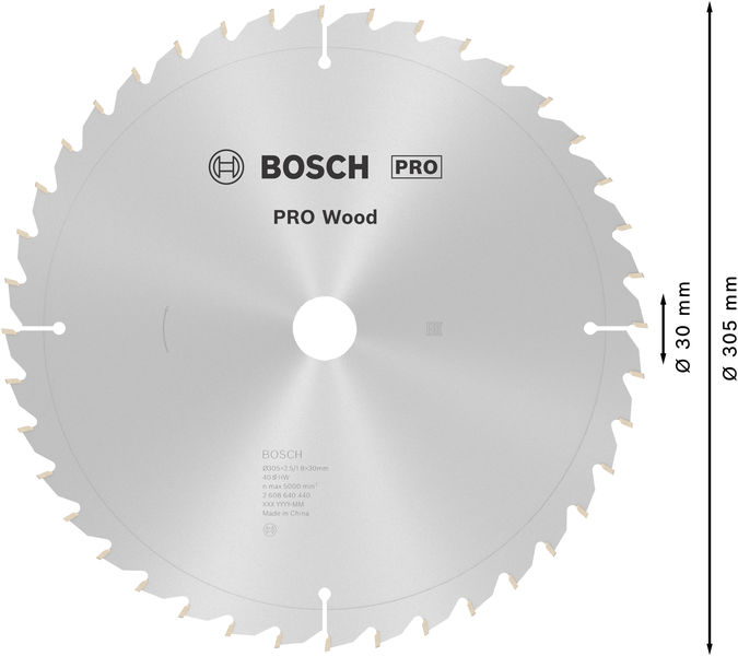 BOSCH PRO Wood Kreissägeblatt, 305 x 2,5 x 30 mm, Z40 BOSCH PRO Wood Kreissägeblatt, 305 x 2,5 x 30 mm, Z40