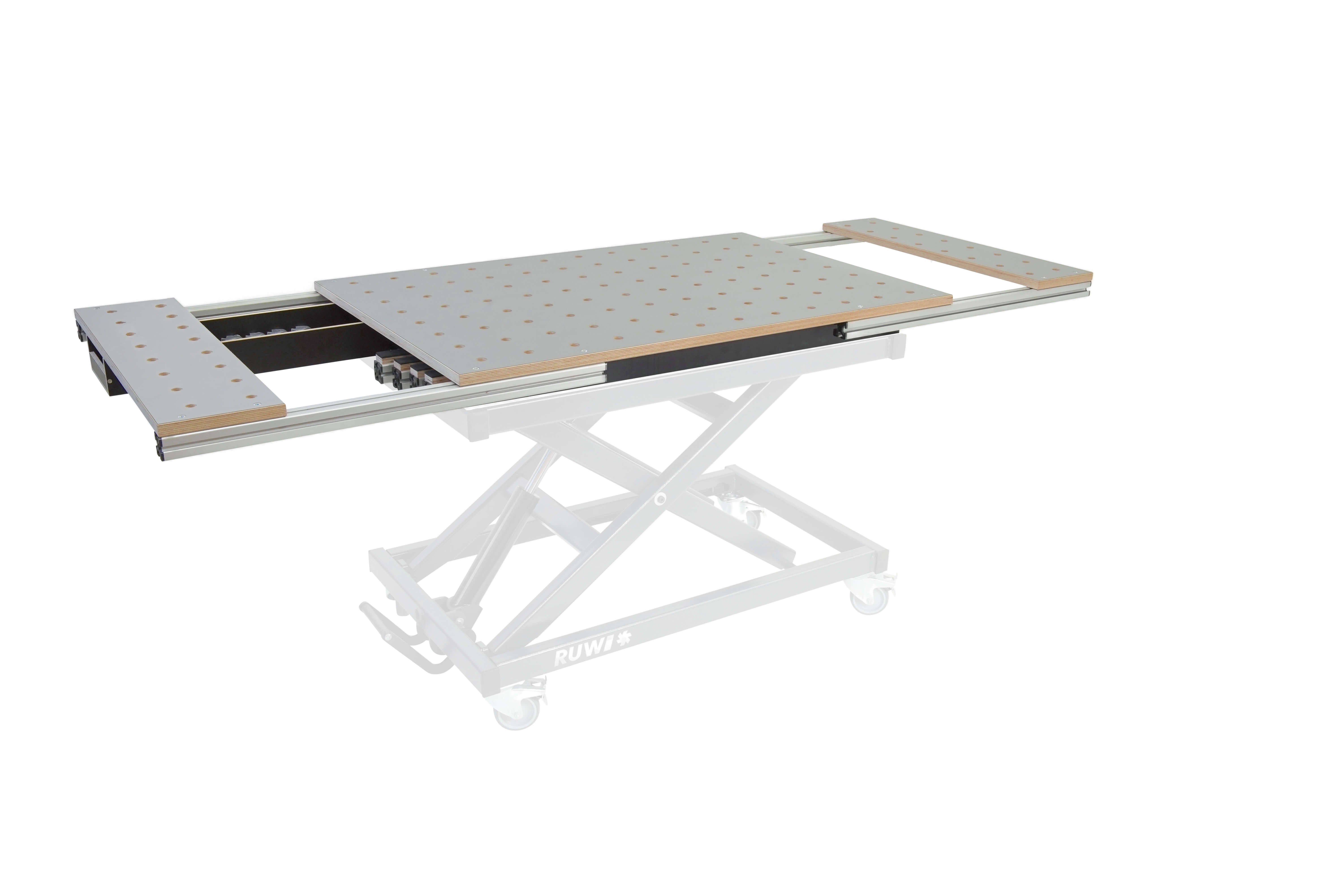 Tischoberteil Classic HPL Lochrasterplatteausziehbar mit seitl. Profil zur Werkstückfixierung + Schubkasten und Stauraum