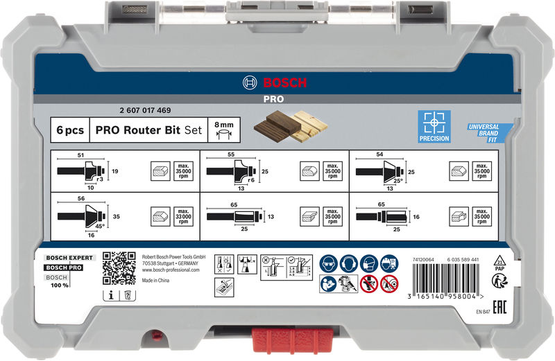 BOSCH 6-teiliges Rand- und Kantenfräser-Set, 8-mm-Schaft BOSCH 6-teiliges Rand- und Kantenfräser-Set, 8-mm-Schaft