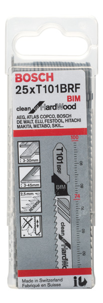 BOSCH Stichsägeblatt T 101 BRF Clean for Hard Wood, 25er-Pack BOSCH Stichsägeblatt T 101 BRF Clean for Hard Wood, 25er-Pack
