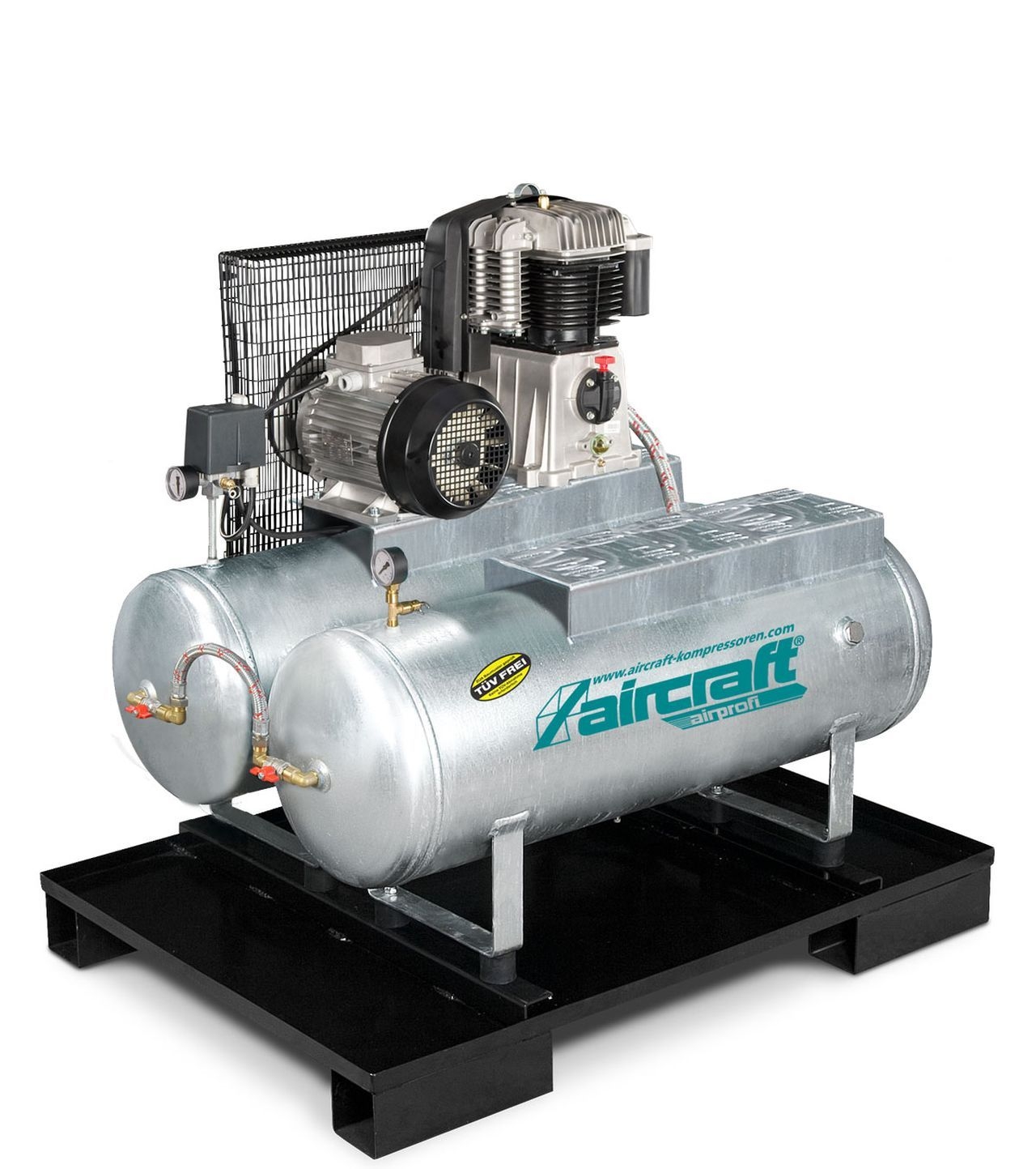 AIRCRAFT Stationärer Kolbenkompressor mit 2x 100 Liter-Druckluftbehältern AIRPROFI DUO 853/2x100/10 AIRCRAFT Stationärer Kolbenkompressor mit 2x 100 Liter-Druckluftbehältern AIRPROFI DUO 853/2x100/10