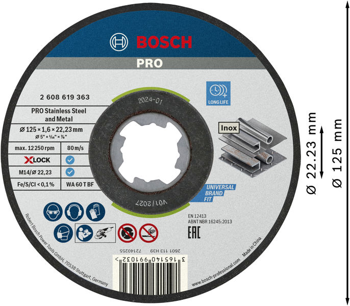BOSCH PRO Stainless Steel and Metal X-Lock Trennscheibe, 125 x 1.6 x 22,23 mm BOSCH PRO Stainless Steel and Metal X-Lock Trennscheibe, 125 x 1.6 x 22,23 mm