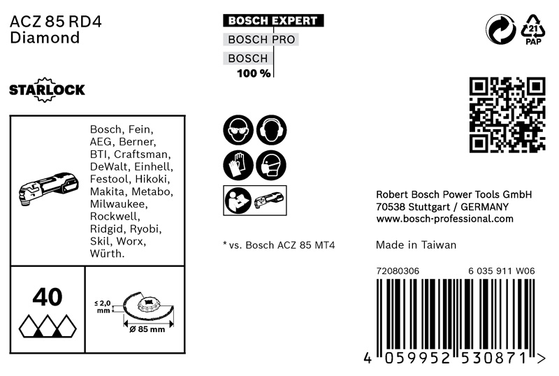 BOSCH EXPERT Grout Segment Blade ACZ 85 RD4 Blatt für Multifunktionswerkzeuge, 85 mm, 10 Stück