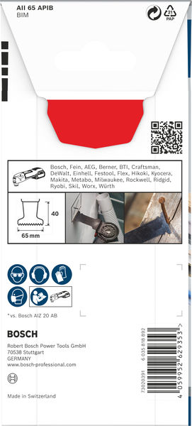 BOSCH PRO AII 65 APIB Blatt für Multifunktionswerkzeuge, 65 x 40 mm BOSCH PRO AII 65 APIB Blatt für Multifunktionswerkzeuge, 65 x 40 mm