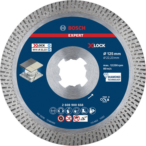 BOSCH EXPERT HardCeramic X-LOCK Diamanttrennscheibe, 125 x 22.23 x 1.4 x 10 mm BOSCH EXPERT HardCeramic X-LOCK Diamanttrennscheibe, 125 x 22.23 x 1.4 x 10 mm