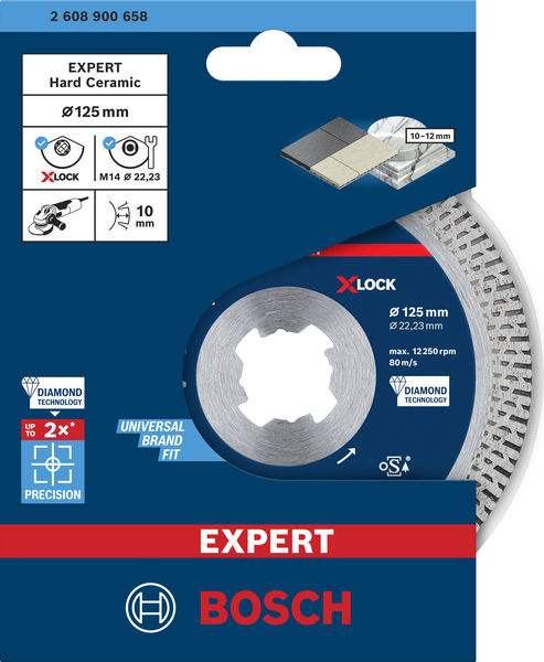 BOSCH EXPERT HardCeramic X-LOCK Diamanttrennscheibe, 125 x 22.23 x 1.4 x 10 mm BOSCH EXPERT HardCeramic X-LOCK Diamanttrennscheibe, 125 x 22.23 x 1.4 x 10 mm