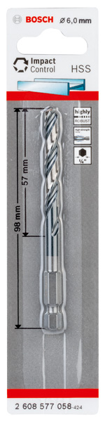 BOSCH HSS Spiralbohrer mit Sechskantschaft 6,0 mm BOSCH HSS Spiralbohrer mit Sechskantschaft 6,0 mm