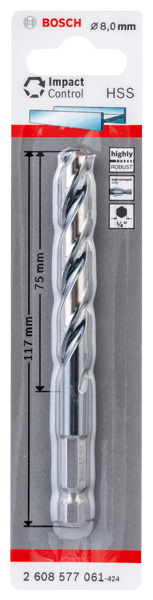 BOSCH HSS-Hex-Schaft Spiralbohrer 8,0 mm BOSCH HSS-Hex-Schaft Spiralbohrer 8,0 mm