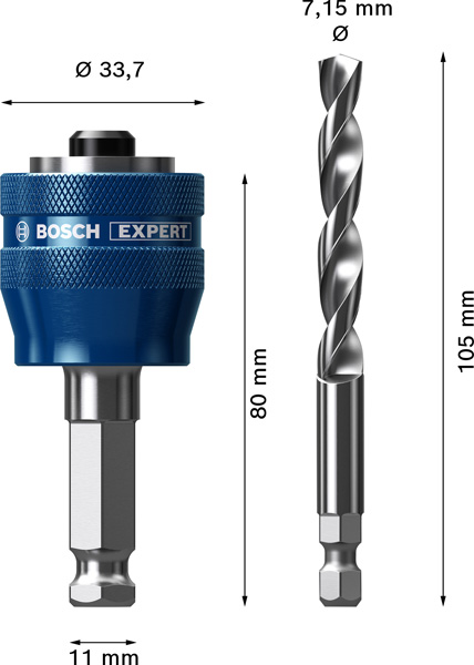 BOSCH EXPERT Power Change Plus Adapter, 11 mm, HSS-G-Bohrer, 7,15 x 105 mm, 2-tlg. BOSCH EXPERT Power Change Plus Adapter, 11 mm, HSS-G-Bohrer, 7,15 x 105 mm, 2-tlg.