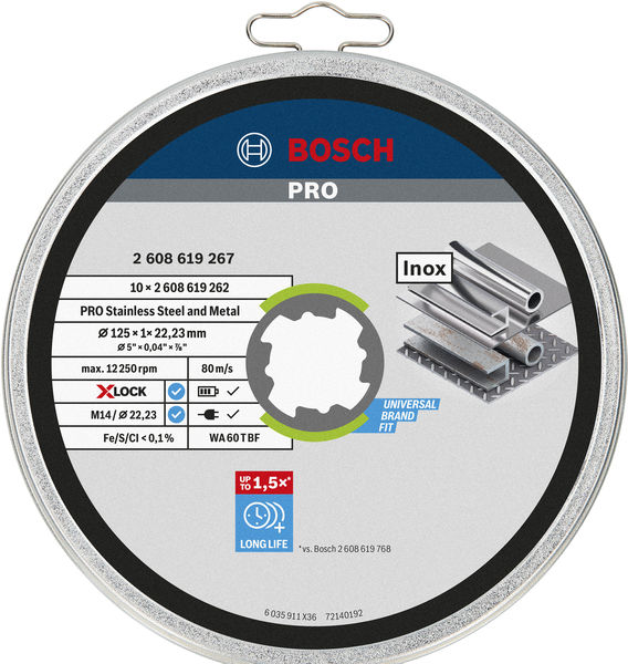 BOSCH X-LOCK Standard for Inox 10 x 125 x 1 x 22,23 mm Trennscheibe gerade BOSCH X-LOCK Standard for Inox 10 x 125 x 1 x 22,23 mm Trennscheibe gerade