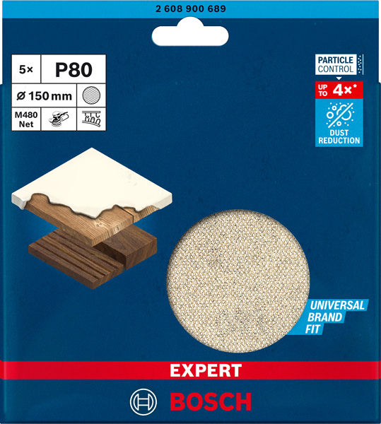 BOSCH EXPERT M480 Schleifnetz für Exzenterschleifer, 150 mm, K 80, 5 Stück BOSCH EXPERT M480 Schleifnetz für Exzenterschleifer, 150 mm, K 80, 5 Stück