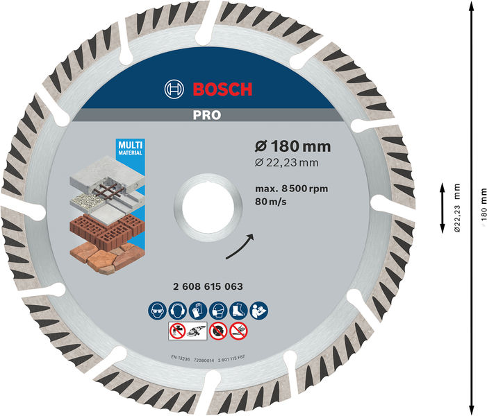 BOSCH PRO Multi Material Diamanttrennscheibe, 180 x 22,23 mm, 10-tlg. BOSCH PRO Multi Material Diamanttrennscheibe, 180 x 22,23 mm, 10-tlg.
