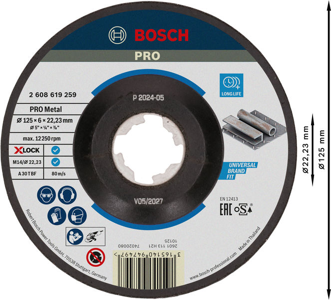 BOSCH X-LOCK Expert for Metal 125 x 6 x 22,23 Schruppscheibe gekröpft BOSCH X-LOCK Expert for Metal 125 x 6 x 22,23 Schruppscheibe gekröpft