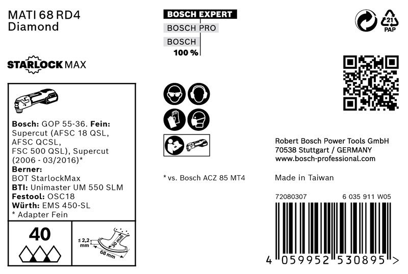 BOSCH EXPERT Corner Blade MATI 68 RD4 Blatt für Multifunktionswerkzeuge, 68 x 30 mm, 10-tlg. BOSCH EXPERT Corner Blade MATI 68 RD4 Blatt für Multifunktionswerkzeuge, 68 x 30 mm, 10-tlg.