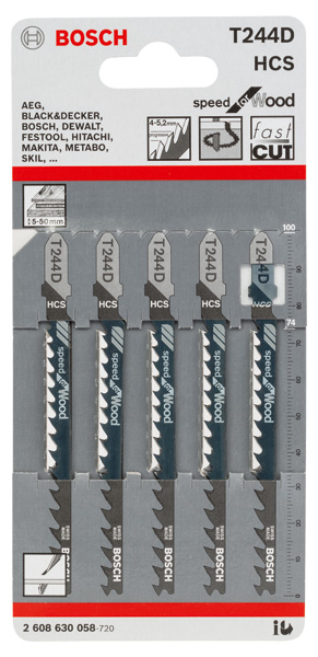 BOSCH Stichsägeblatt T 244 D Speed for Wood, 5er-Pack BOSCH Stichsägeblatt T 244 D Speed for Wood, 5er-Pack