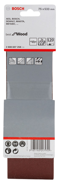 BOSCH PRO X440 Schleifband, 75 x 533 mm, 120, 3-tlg. BOSCH PRO X440 Schleifband, 75 x 533 mm, 120, 3-tlg.