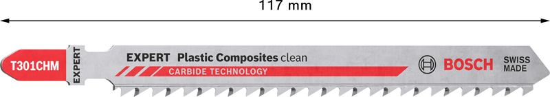 BOSCH EXPERT ‘Plastic Composites Clean’ T 301 CHM Stichsägeblatt, 3 Stück BOSCH EXPERT ‘Plastic Composites Clean’ T 301 CHM Stichsägeblatt, 3 Stück