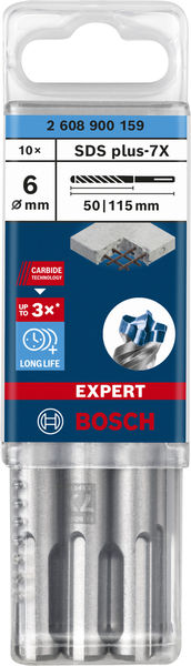 BOSCH EXPERT SDS plus-7X Hammerbohrer, 6 x 50 x 115 mm, 10er-Pack BOSCH EXPERT SDS plus-7X Hammerbohrer, 6 x 50 x 115 mm, 10er-Pack