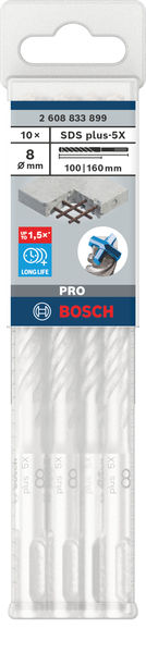 BOSCH PRO SDS plus-5X Hammerbohrer, 8 x 100 x 160 mm, 10-tlg. BOSCH PRO SDS plus-5X Hammerbohrer, 8 x 100 x 160 mm, 10-tlg.