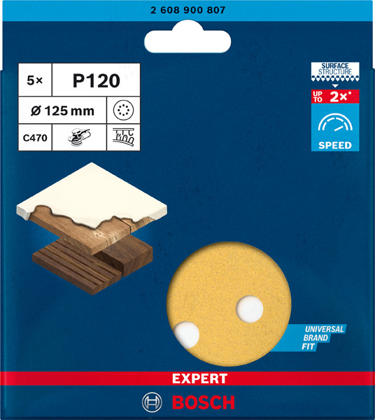 BOSCH EXPERT C470 Schleifpapier mit 8 Löchern für Exzenterschl., 125 mm, K 120, 5-tlg. BOSCH EXPERT C470 Schleifpapier mit 8 Löchern für Exzenterschl., 125 mm, K 120, 5-tlg.