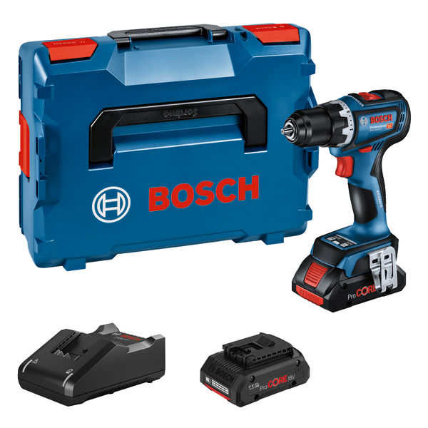 BOSCH Akku-Bohrschrauber GSR 18V-90 C, 2 ProCore 18V x 4.0 Ah + GAL 18V-40 + CoMo in L-BOXX