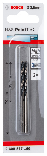 BOSCH Metallspiralbohrer HSS PointTeQ, DIN 338, 3,5 mm, 2er-Pack