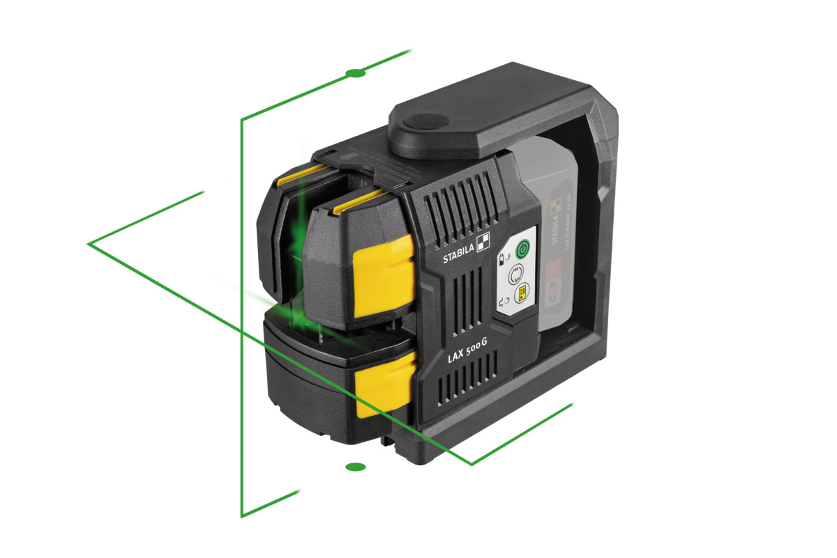 STABILA Kreuzlinien-Lot-Laser LAX 500 G, 12-V-System, 5-teiliges Set, ohne Akku und Ladegerät